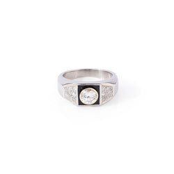 Bague Jonc MELLERIO en or blanc et platine, onyx et diamants