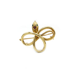 Broche Serpent - Or, Saphir et émeraudes