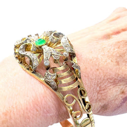 PULSERA ESTILO RETRO ÉPOCA 1945 de ORO 18 kts con DIAMANTES y ESMERALDA