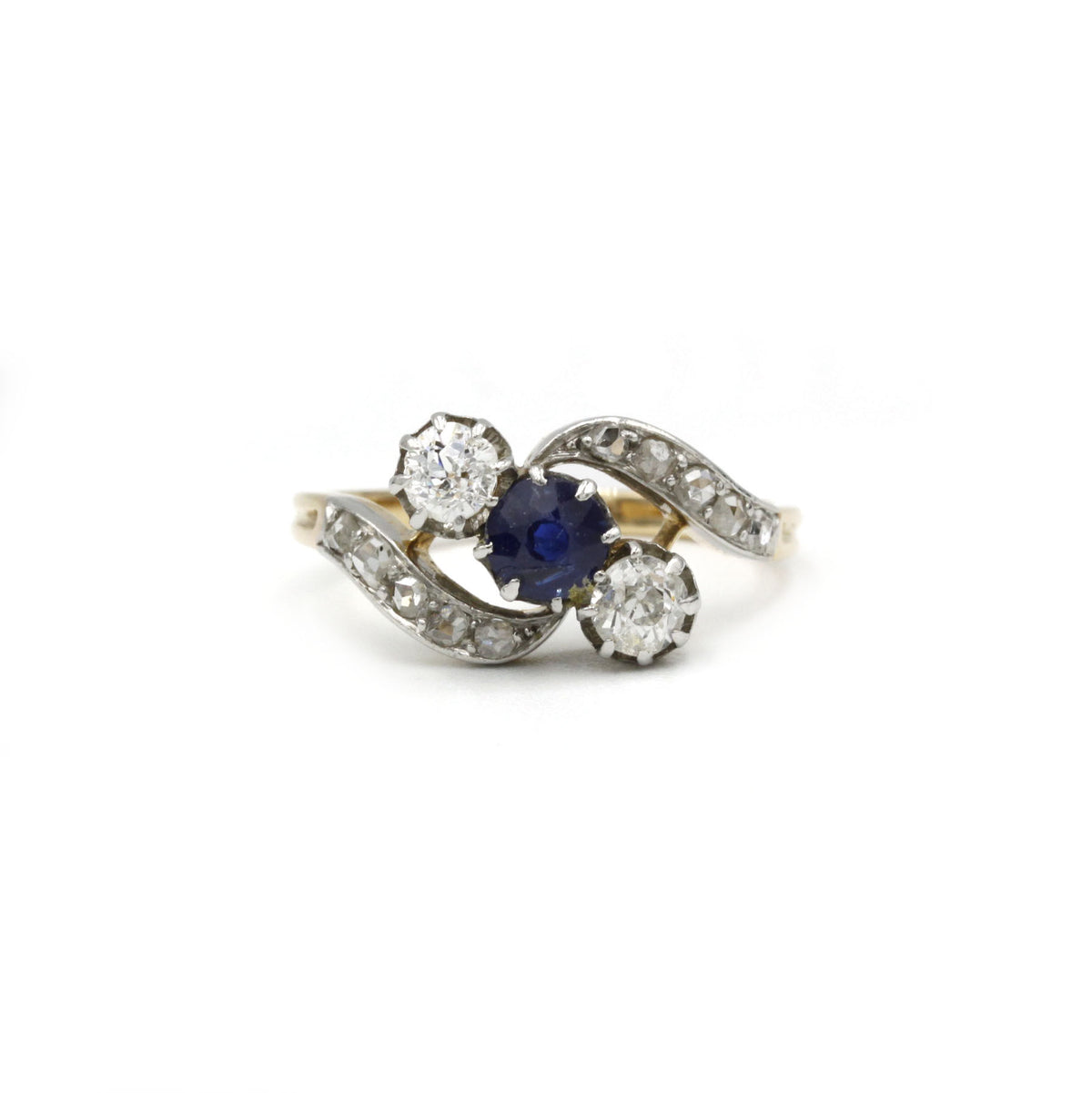 Bague - Or, Platine, Saphir & Diamants
