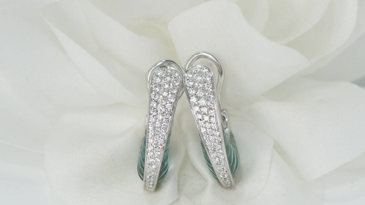 Boucles d'oreilles Clips en or blanc aigues marines et diamants