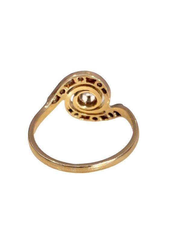 Bague tourbillon ancienne, en or Jaune 18k, platine et diamants