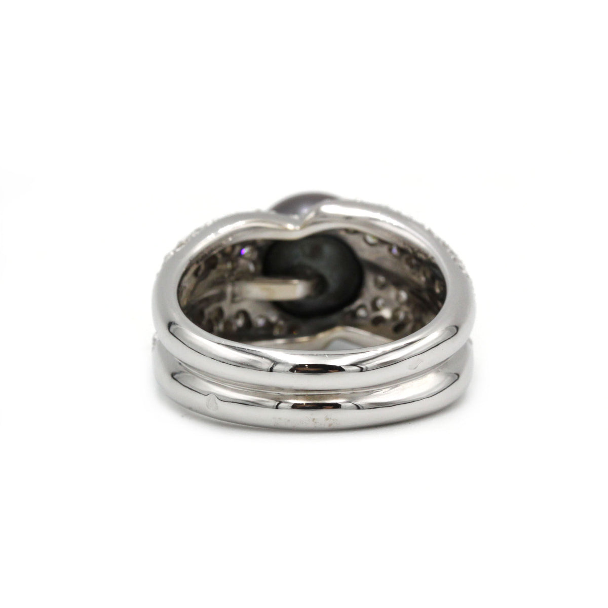 Bague or blanc 750 diamants environ 3 carats et perle de tahiti