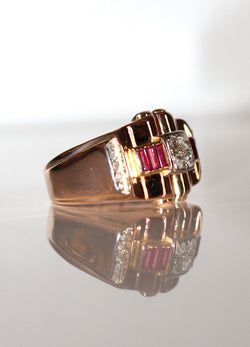 Bague Tank rubis diamants