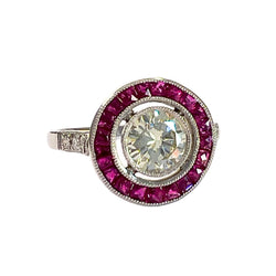 SORTIJA ESTILO ART DECO de PLATINO 950 kts con DIAMANTES y RUBIES