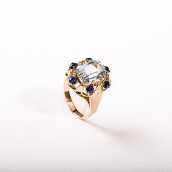 Bague Cocktail en or rose, saphirs et aigue-marine
