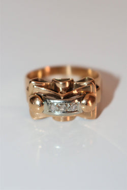 Bague Rétro Or Jaune Et Roses
