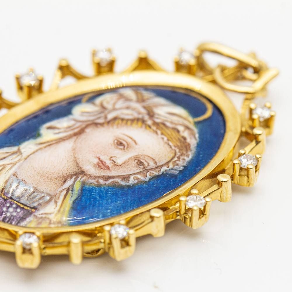 Médaille de la Vierge en émail avec diamants