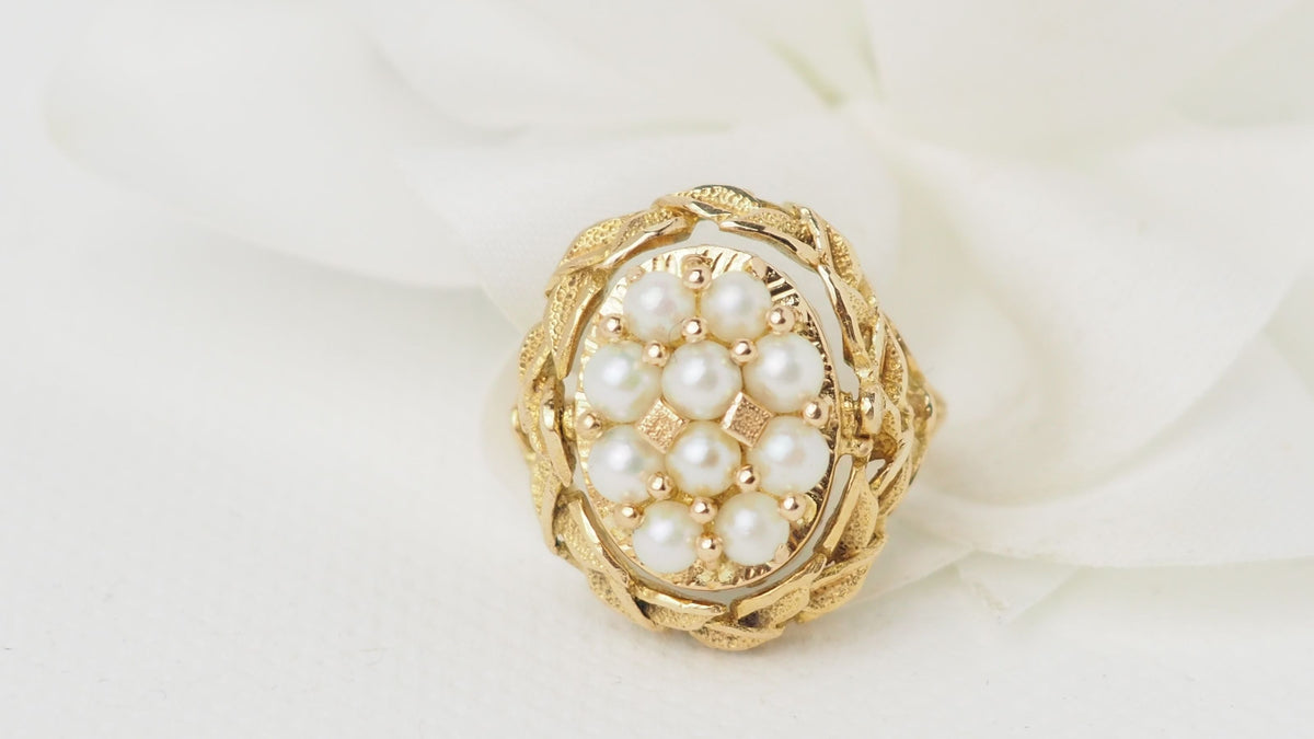 Bague Basculante En Or Jaune, Perles Et Amazonite