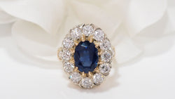 Bague Pompadour en or jaune saphir et diamants