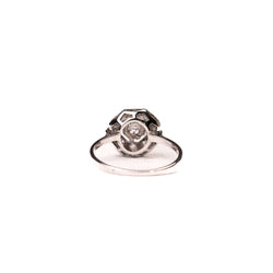 Bague Art Déco octogonale diamants or blanc et platine