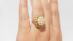 Bague Basculante En Or Jaune, Perles Et Amazonite