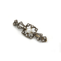 Broche XIXème - Or, Argent, perle et diamants