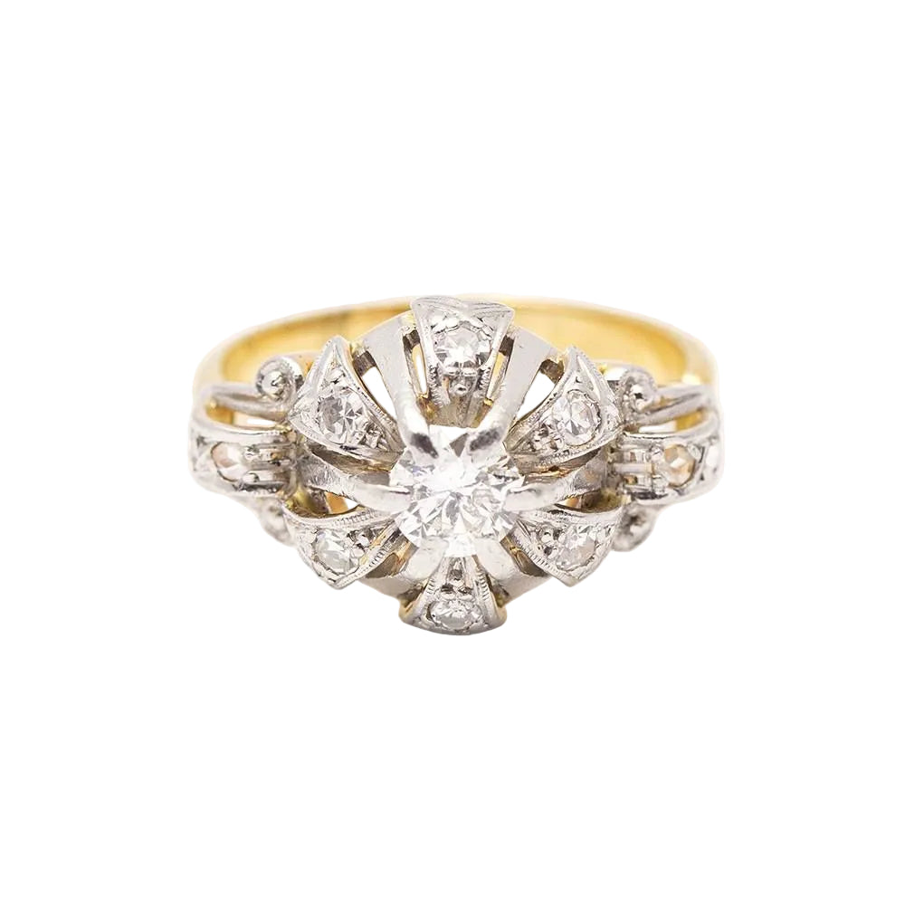 Bague Belle Époque en or, platine et diamants. Deuxième main