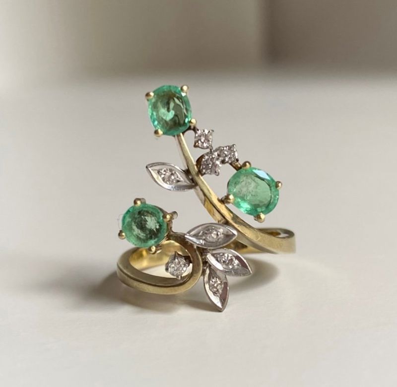 Bague végétale en or jaune et blanc 18k