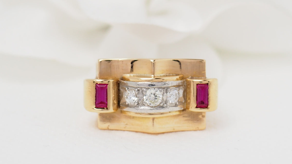 Bague Tank en or jaune et diamants