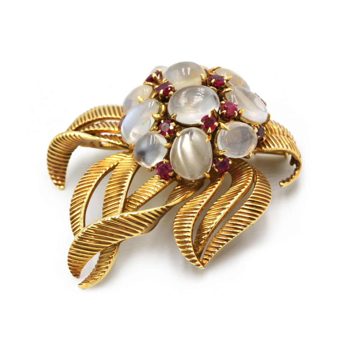 Broche - Or jaune, Rubis, Pierres de Lune