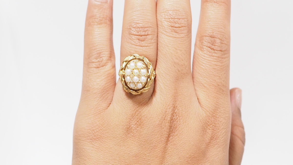 Bague Basculante En Or Jaune, Perles Et Amazonite