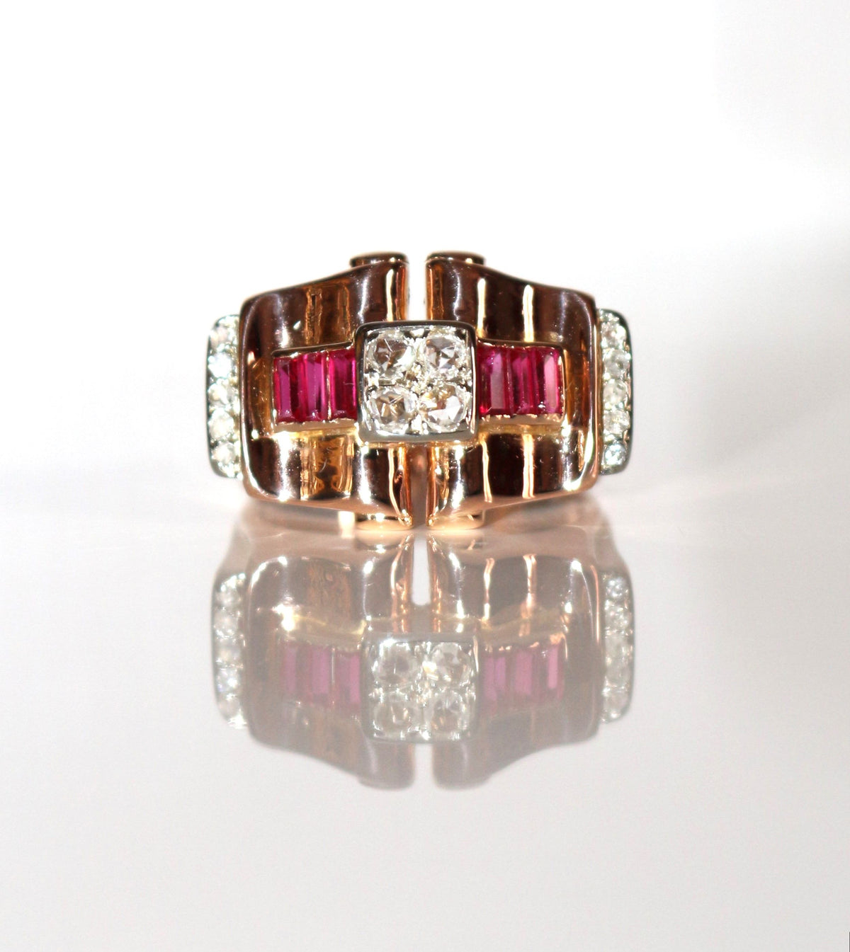 Bague Tank rubis diamants