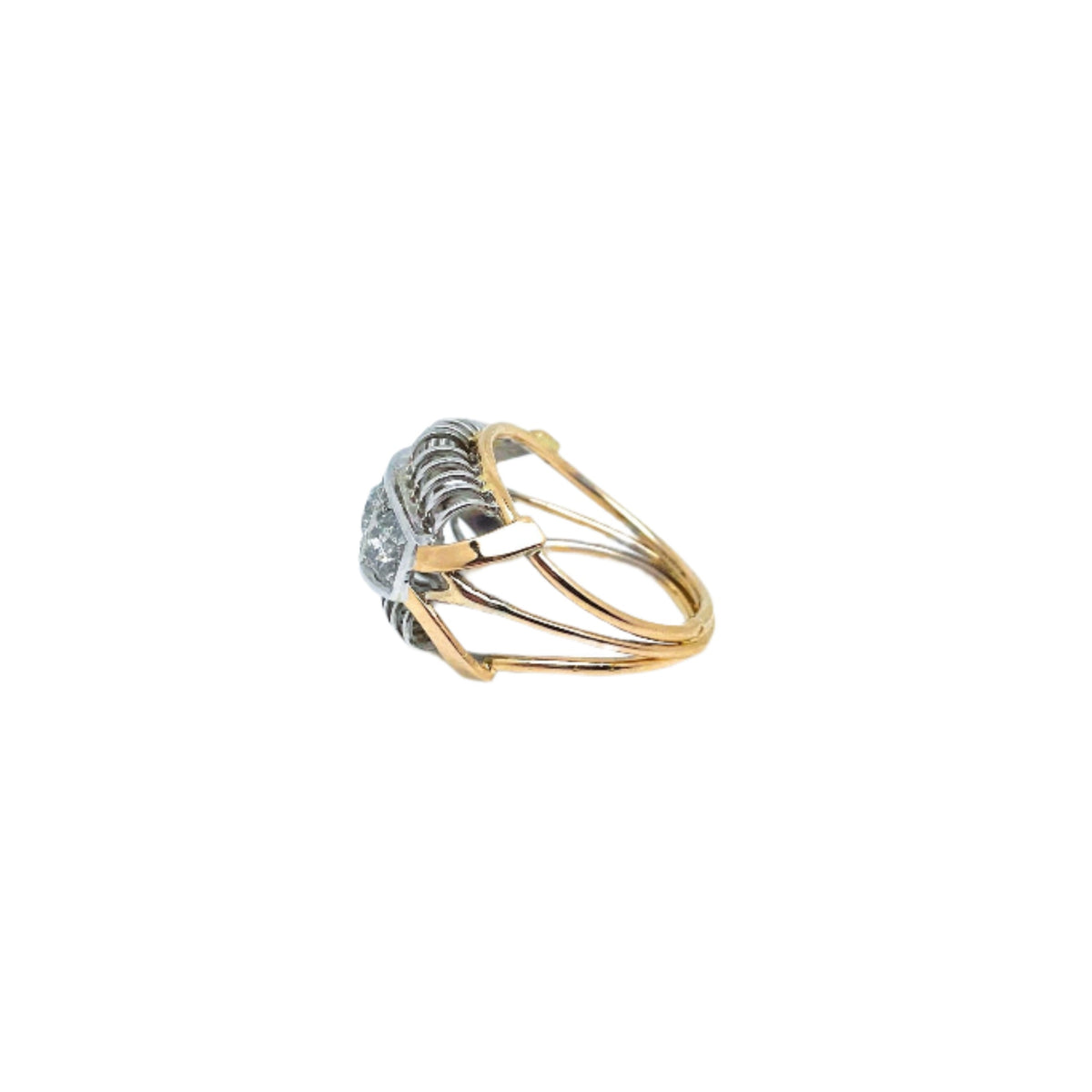 Bague Dôme Trilogie en or blanc, or jaune et diamants