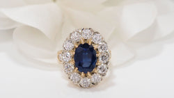 Bague Pompadour en or jaune saphir et diamants
