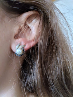 Boucles d'Oreilles Clips Perle Et Saphirs