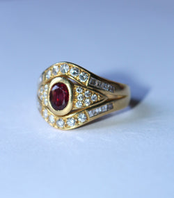 Bague Rubis Diamants Sur Or Jaune