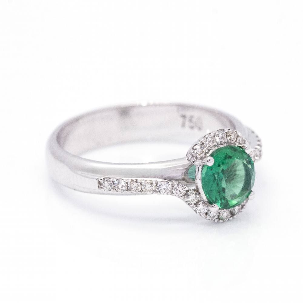 Bague Solitaire en or blanc, émeraude et diamant