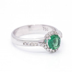 Bague Solitaire en or blanc, émeraude et diamant