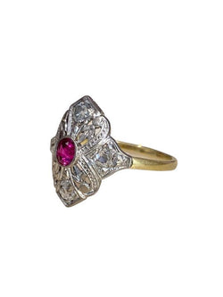 Bague Belle époque, en or jaune 18k, platine et diamants