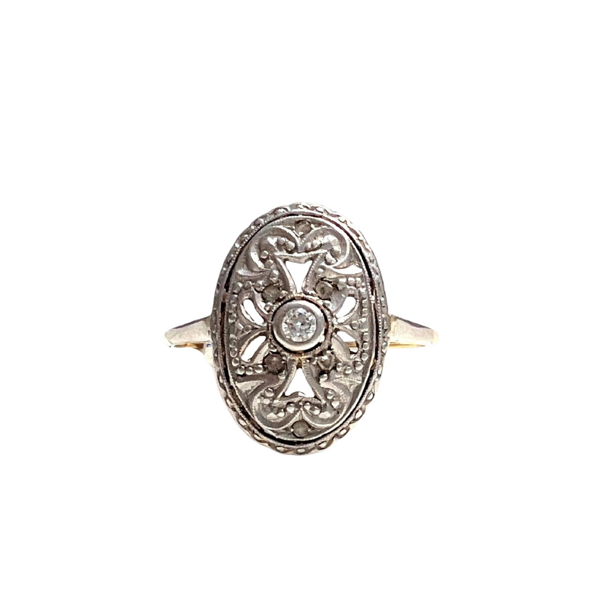 SORTIJA de PLATINO y ORO 18 kts ART DECO AÑOS 1930-35  con DIAMANTES