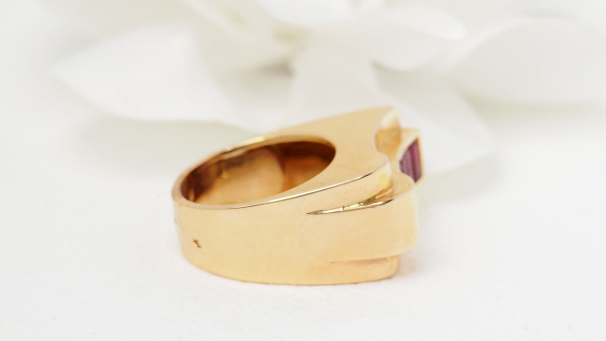Bague Tank en jaune et rubis