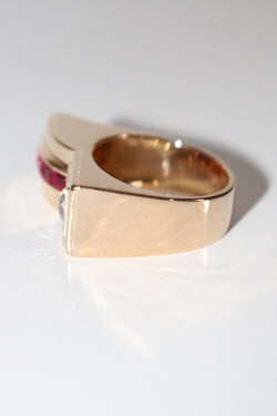 Bague Tank Diamant Et Pierres Rouges