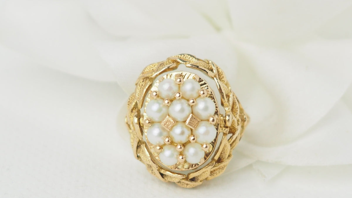 Bague Basculante En Or Jaune, Perles Et Amazonite