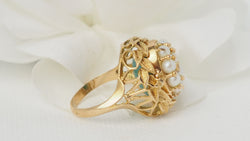 Bague Basculante En Or Jaune, Perles Et Amazonite