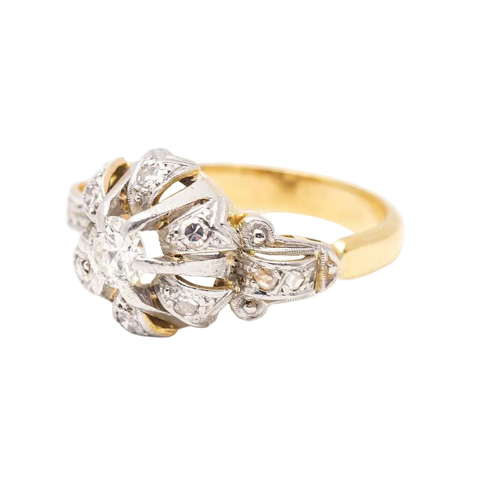 Bague Belle Époque en or, platine et diamants. Deuxième main