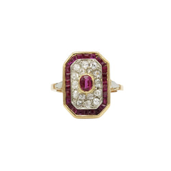 Bague en or jaune, rubis et diamants