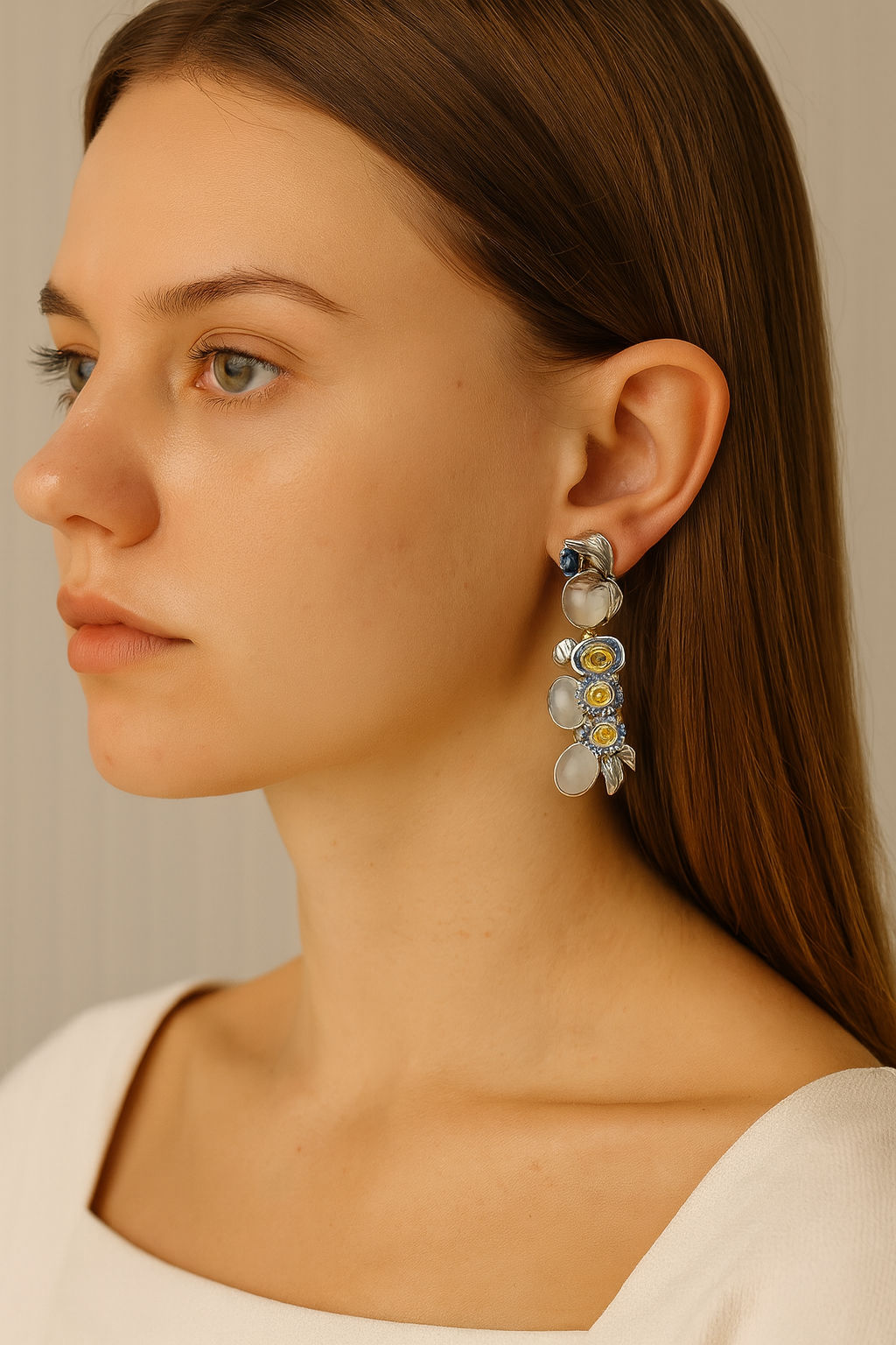 Boucles d'oreilles Clip en or blanc, or jaune et saphir
