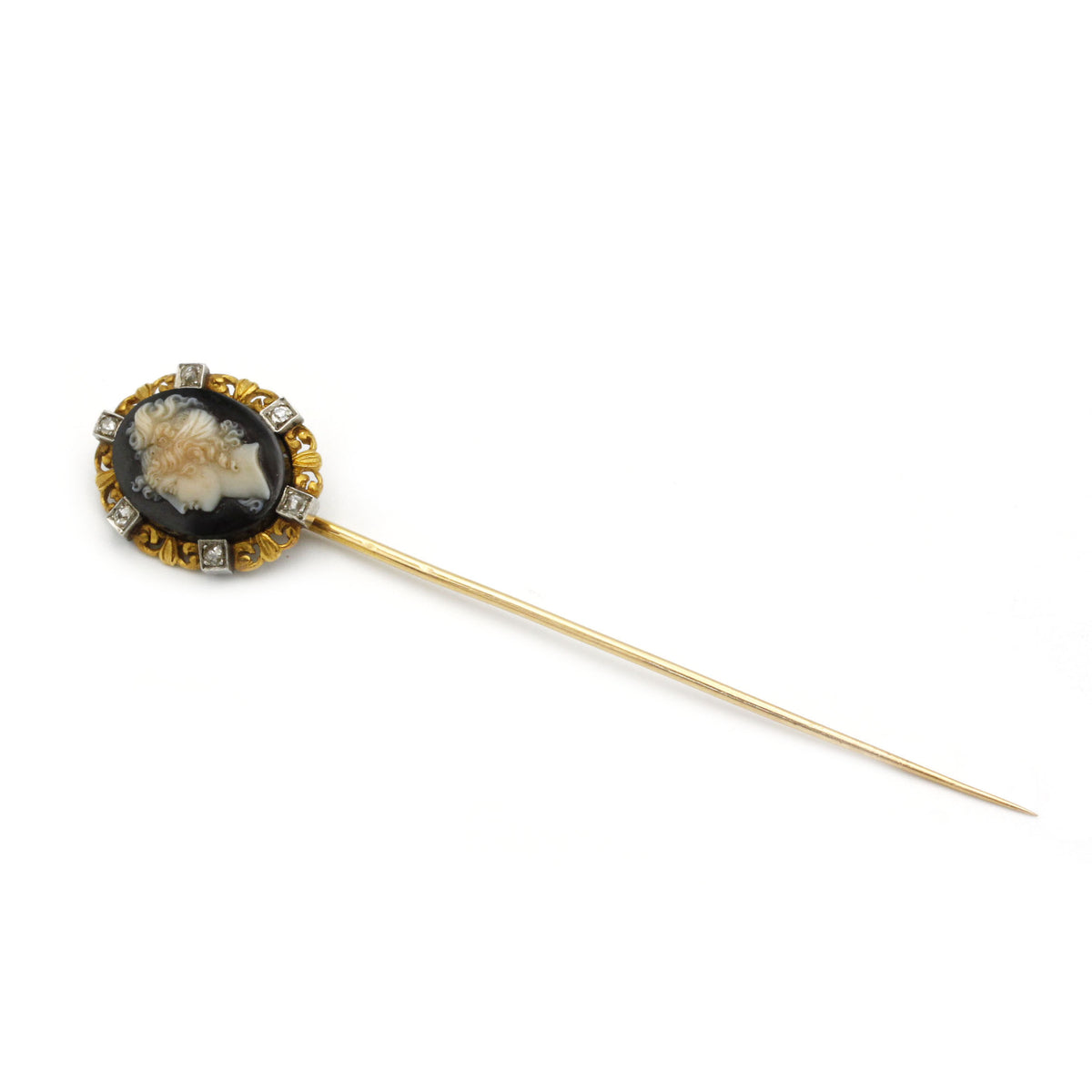 Epingle à Cravate - Or, Platine, Camée et Diamants