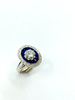 Bague Art Déco diamants et pierres bleues