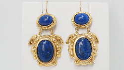 Boucles d'Oreilles Cabochon Lapis Lazuli Et Or Jaune