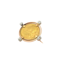 Broche en or jaune Médaille Pape diamants