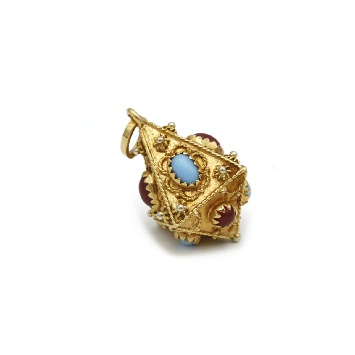 Pendentif - Or, cornalines & turquoises