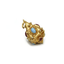 Pendentif - Or, cornalines & turquoises