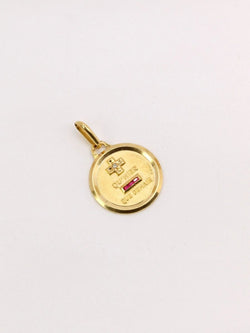 Médaille amour Augis ronde Plus qu'hier moins que demain or jaune diamant rubis - Castafiore