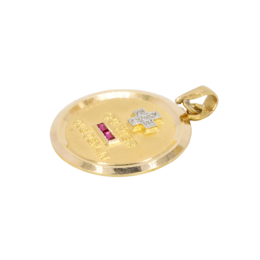 Médaille amour AUGIS ronde Plus qu'hier moins que demain or jaune rubis diamants - Castafiore
