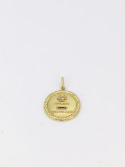 Médaille Augis ronde couronne de laurier Plus qu’hier moins que demain or jaune diamant rubis - Castafiore