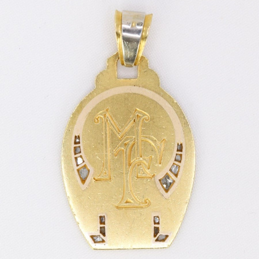 Médaille religieuse Art Deco Vierge de profil or jaune diamants taille rose - Castafiore