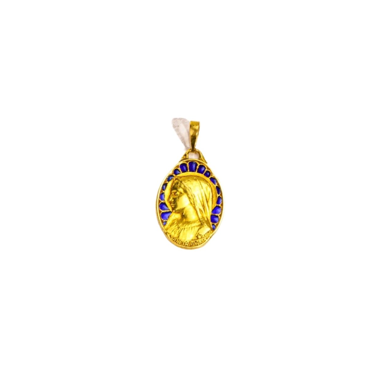 Médaille Vierge émail plique - à - jour et or signée Dropsy - Castafiore