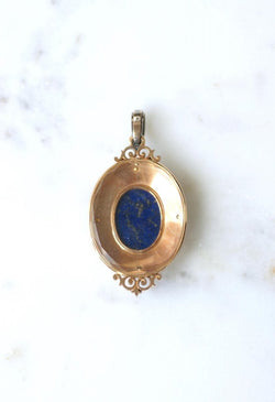 Médaillon Ancien Scarabée Lapis Lazuli Diamants et Perles - Castafiore
